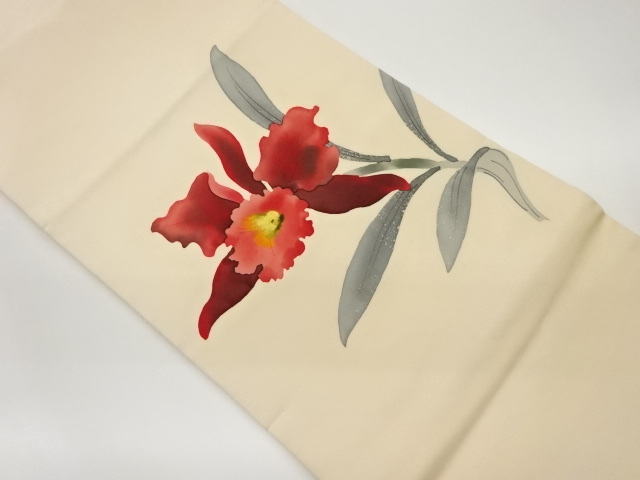 塩瀬金彩手描き花模様名古屋帯